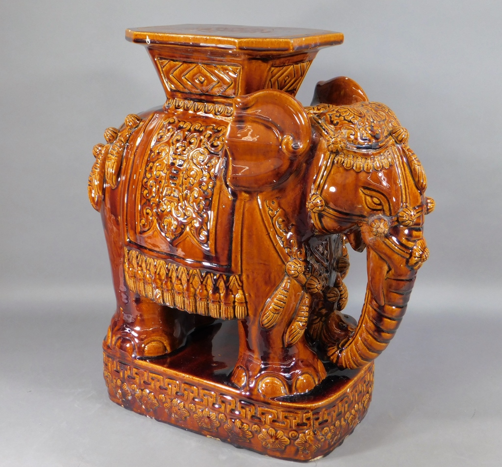 Appraisal: CHINESE GLAZED EARTHENWARE ELEPHANT GARDEN SEAT China th CenturyFigural garden