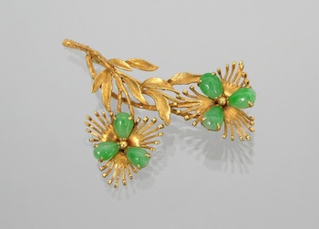 Appraisal: A Ladies' Floral Brooch with Jadeite k yellow gold brooch