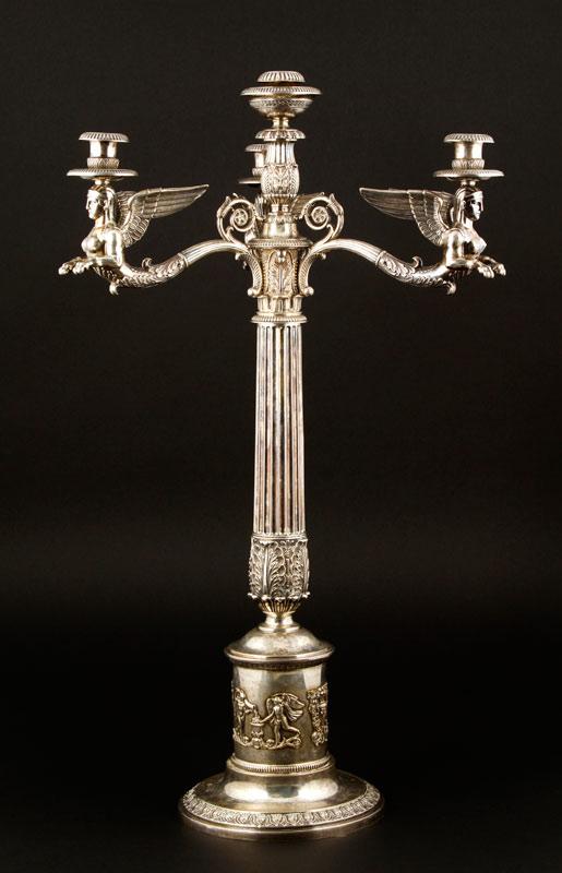 Appraisal: - Pair of Silver Candelabra Pair of candelabra illegibly signed