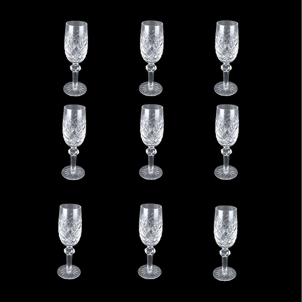 Appraisal: Waterford Powerscourt Fluted Champagne Glasses Lot of Nine Waterford Powerscourt