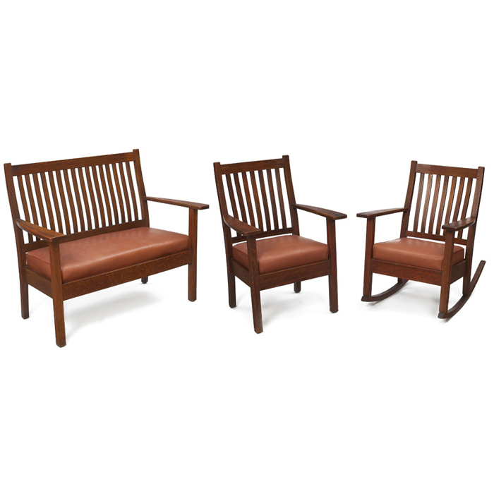 Appraisal: Harden parlor set three piece set includes settee rocker and