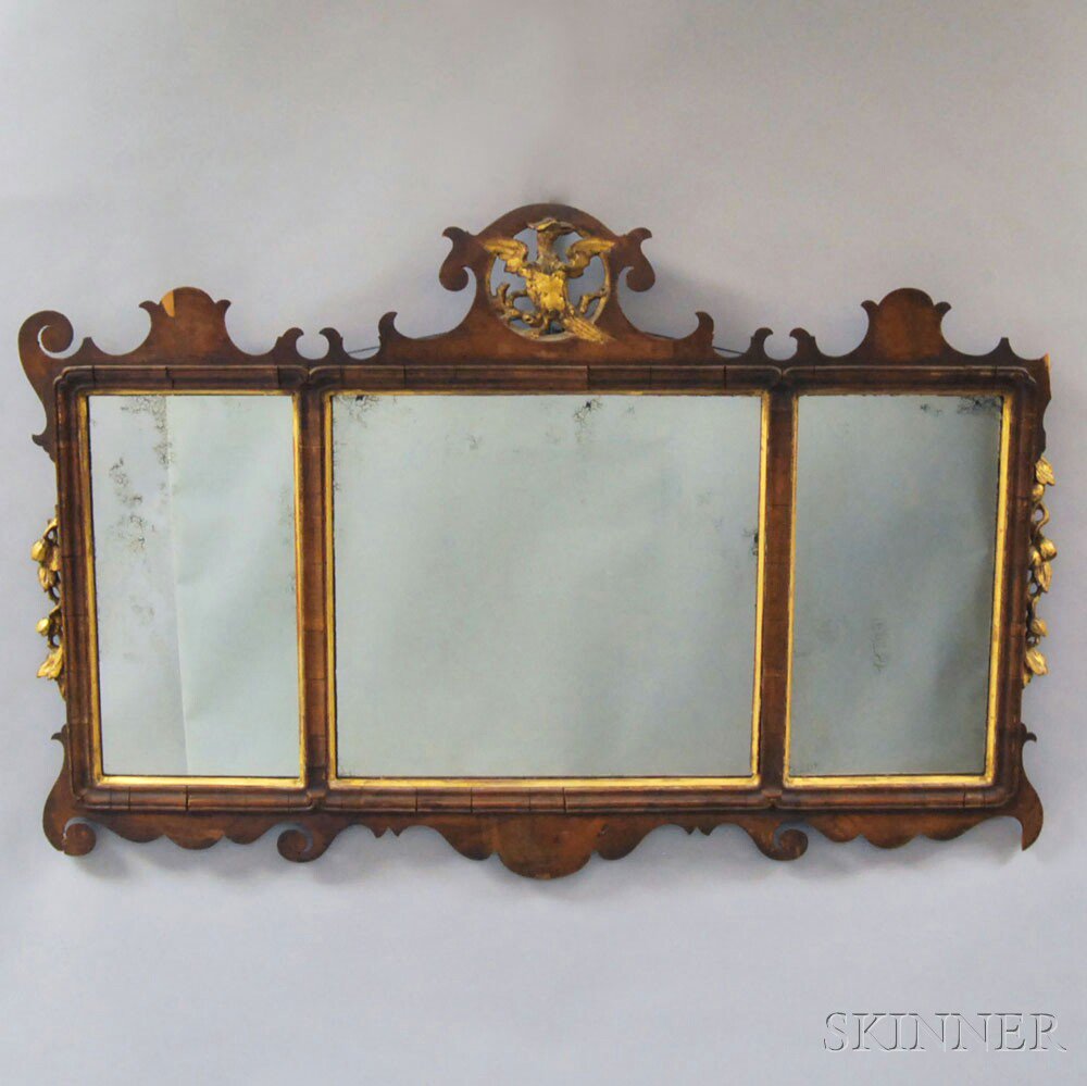 Appraisal: Chippendale-style Carved Mahogany Veneer Scroll-frame Overmantel Mirror th th century