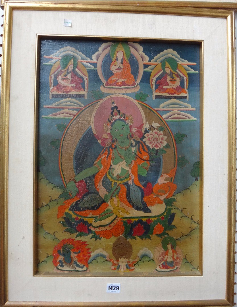 Appraisal: A Tibetan thangka th century painted with Green Tara seated