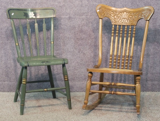 Appraisal: Two ChairsIncluding painted arrow-back windsor-style side chair H and reproduction