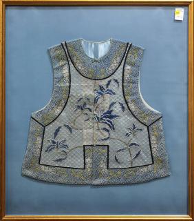 Appraisal: Framed Chinese Lady's Vest Framed Chinese lady's blue vest embroidered