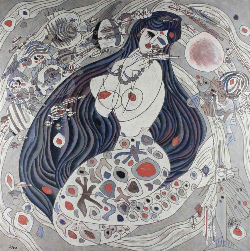 Appraisal: JIANG TIEFENG CHINESE - WHITE MERMAID Serigraph x in sight