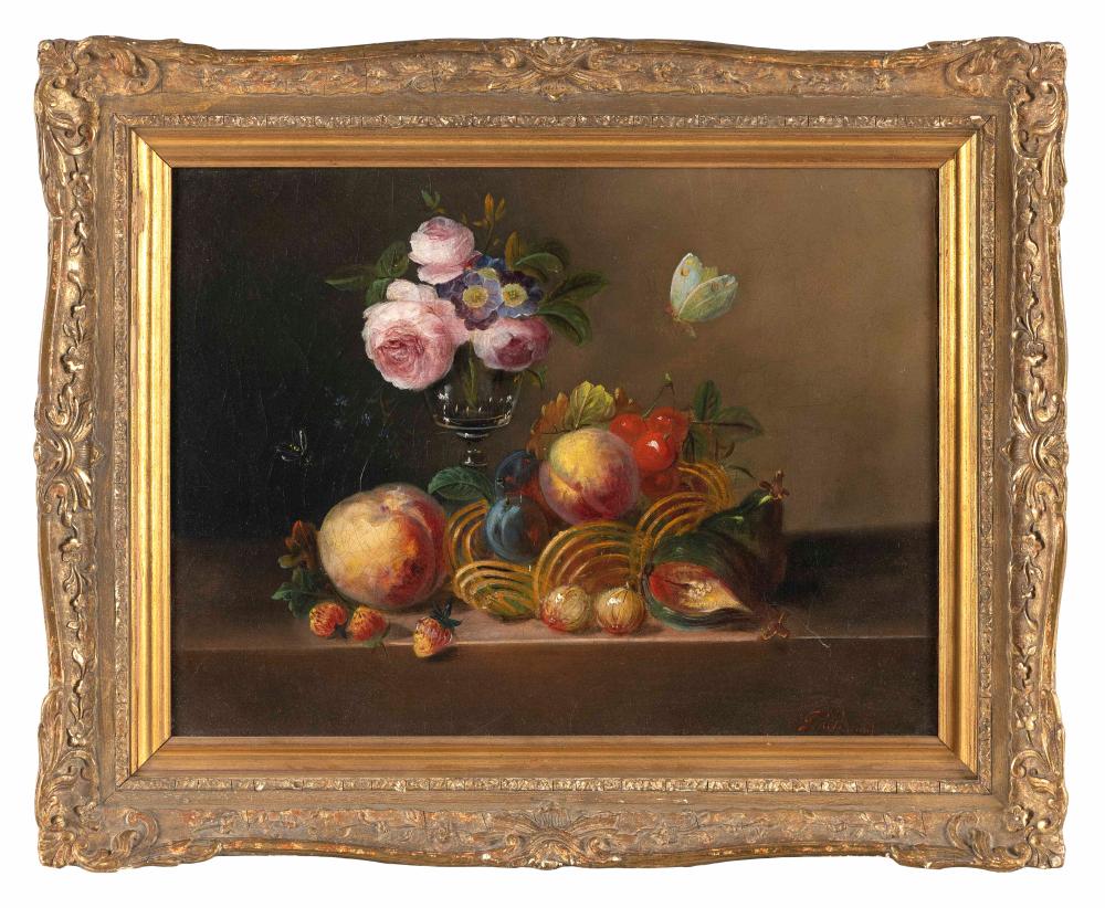 Appraisal: CLAUDE GUILLEMINET FRANCE - TABLETOP STILL LIFE OF FLOWERS FRUIT