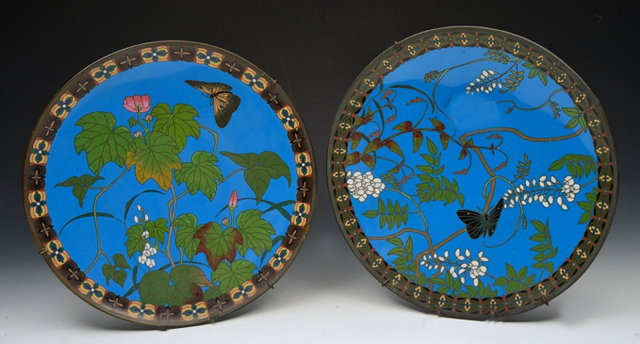 Appraisal: A MATCHING PAIR OF JAPANESE CLOISONNE SMALL CHARGERS each decorated