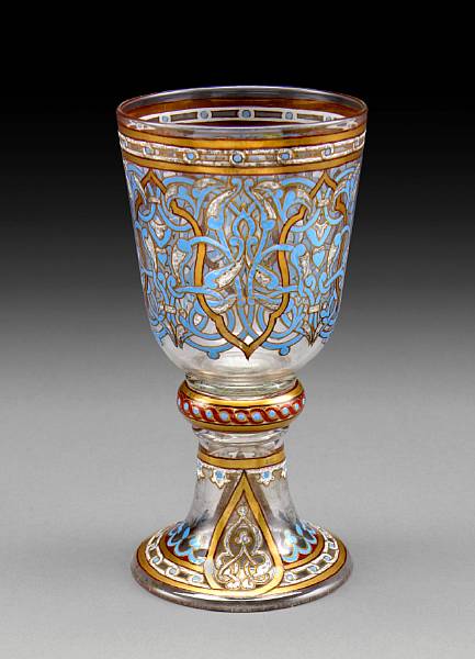 Appraisal: A Lobmeyr style Persian inspired enameled glass beaker late th