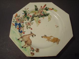 Appraisal: ANTIQUE Chinese FALANGCAI Plate with OXes and Flowers th C