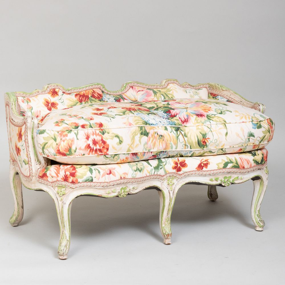 Appraisal: Louis XV Style Painted and Upholstered Bench x x in