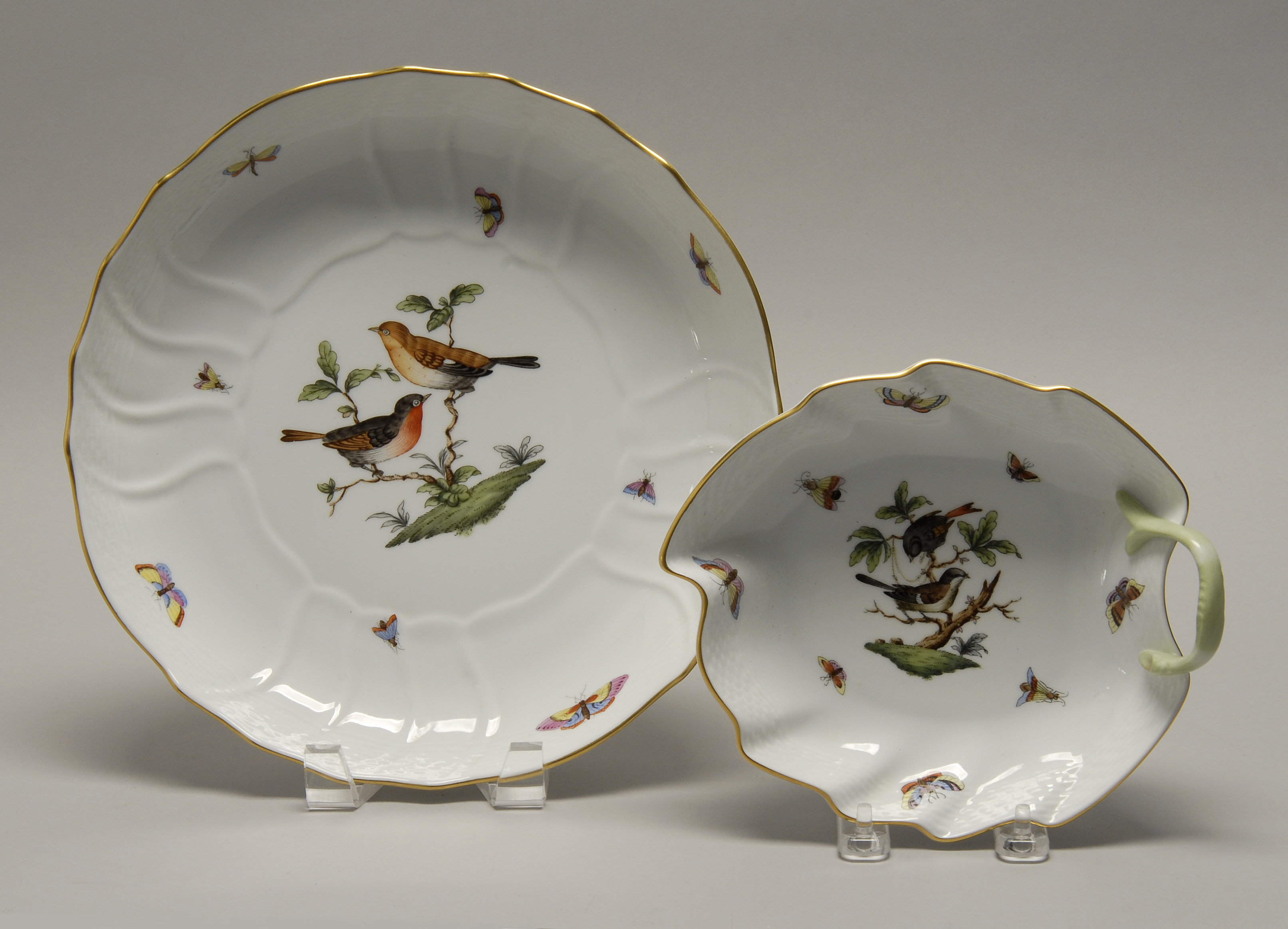 Appraisal: TWO PIECES OF HEREND ROTHSCHILD BIRD PATTERN PORCELAIN TABLEWARE Hungary