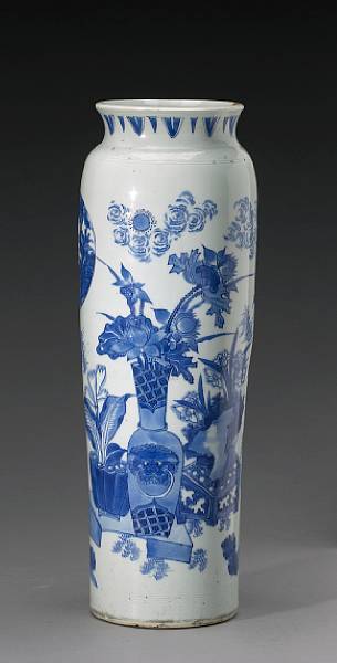 Appraisal: A blue and white porcelain 'sleeve' vase Transitional Thickly potted