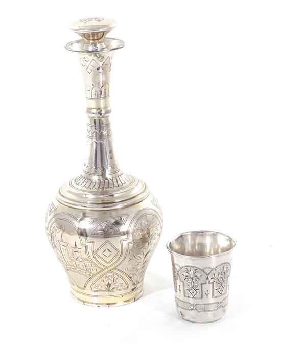 Appraisal: Judaica Russian silver decanter and Kiddush cup late th early