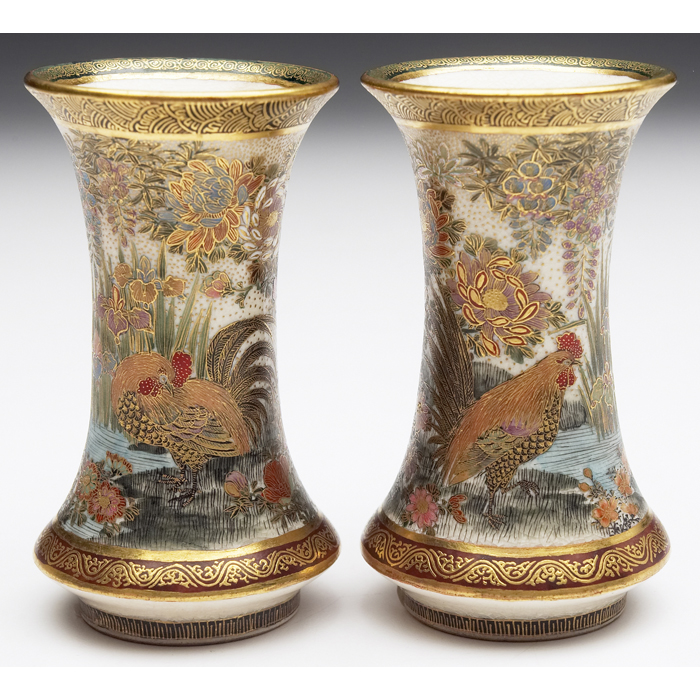 Appraisal: Satsuma vases pair Meiji period meticulously painted scene on flaring