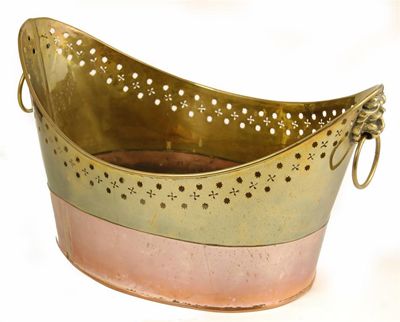 Appraisal: A Dutch brass and copper navette shape cachepot with pierced