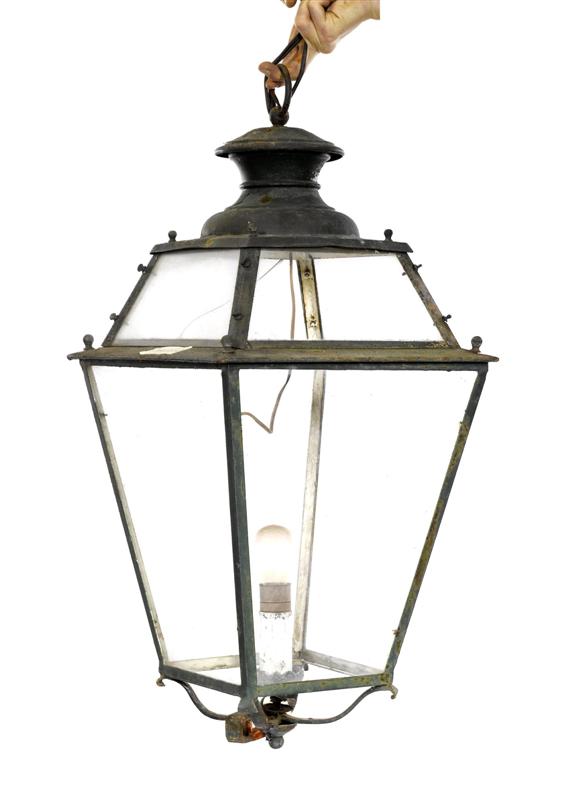 Appraisal: LARGE OUTDOOR LANTERN with forged wall bracket th century Iron