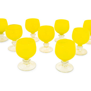 Appraisal: A Set of Nine Yellow Glass Goblets th Century unmarked