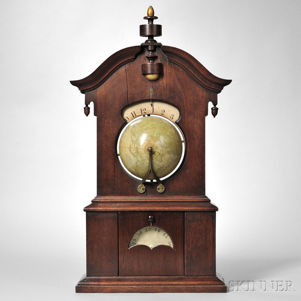 Appraisal: Timby Walnut Solar Timepiece or Globe Clock Saratoga Springs New