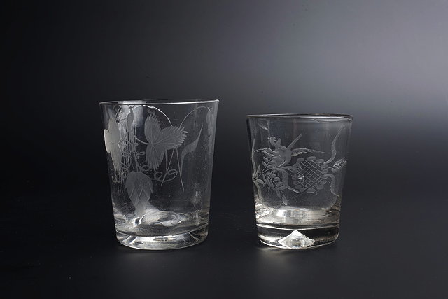 Appraisal: AN TH CENTURY GLASS SMALL TUMBLER engraved with stylised foliage