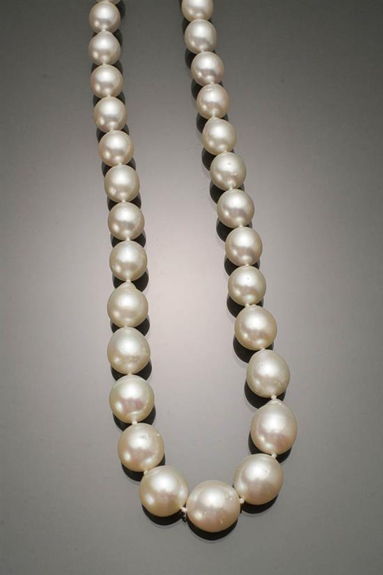 Appraisal: Matinee Length -Karat White-Gold Baroque South Sea Pearl and Diamond