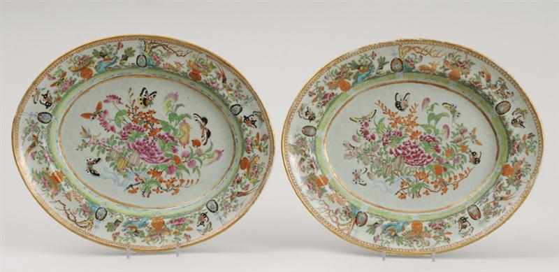 Appraisal: PAIR OF CANTON ENAMELED OVAL PLATTERS Each inscribed in iron