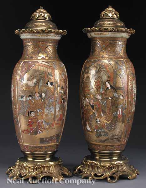 Appraisal: A Pair of Ormolu-Mounted Japanese Satsuma Vases th c the