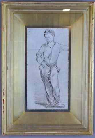 Appraisal: MONET DRAWING PRINTPencil drawing of a standing boy Nicely framed