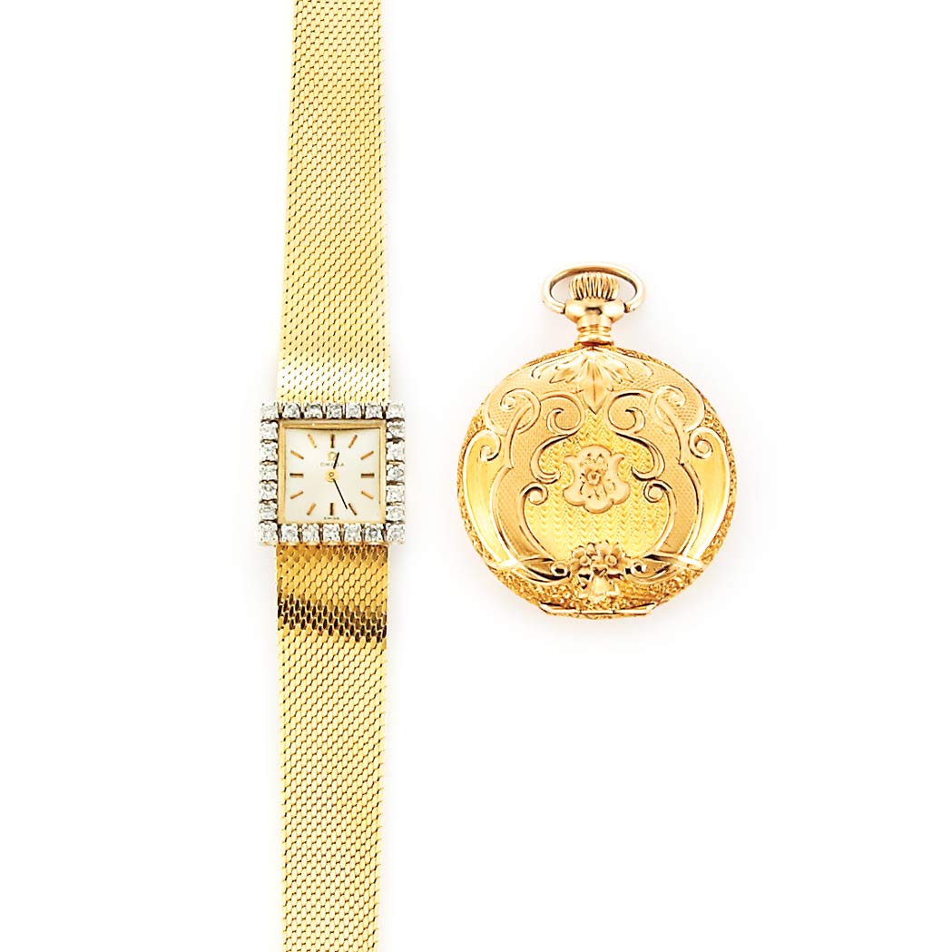 Appraisal: Lady's Gold Wristwatch Omega and Pendant-Watch kt diamonds ap ct