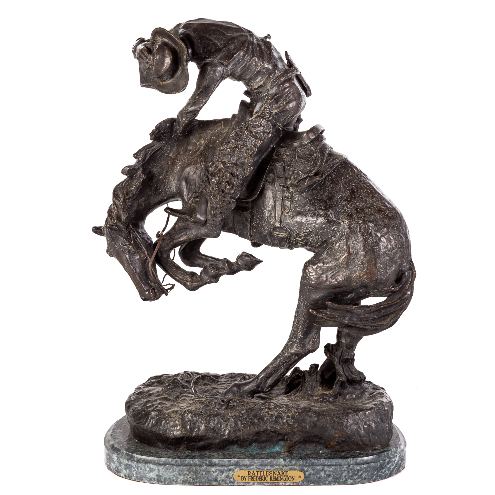 Appraisal: AFTER FREDERIC REMINGTON RATTLESNAKE BRONZE in H mounted on marble