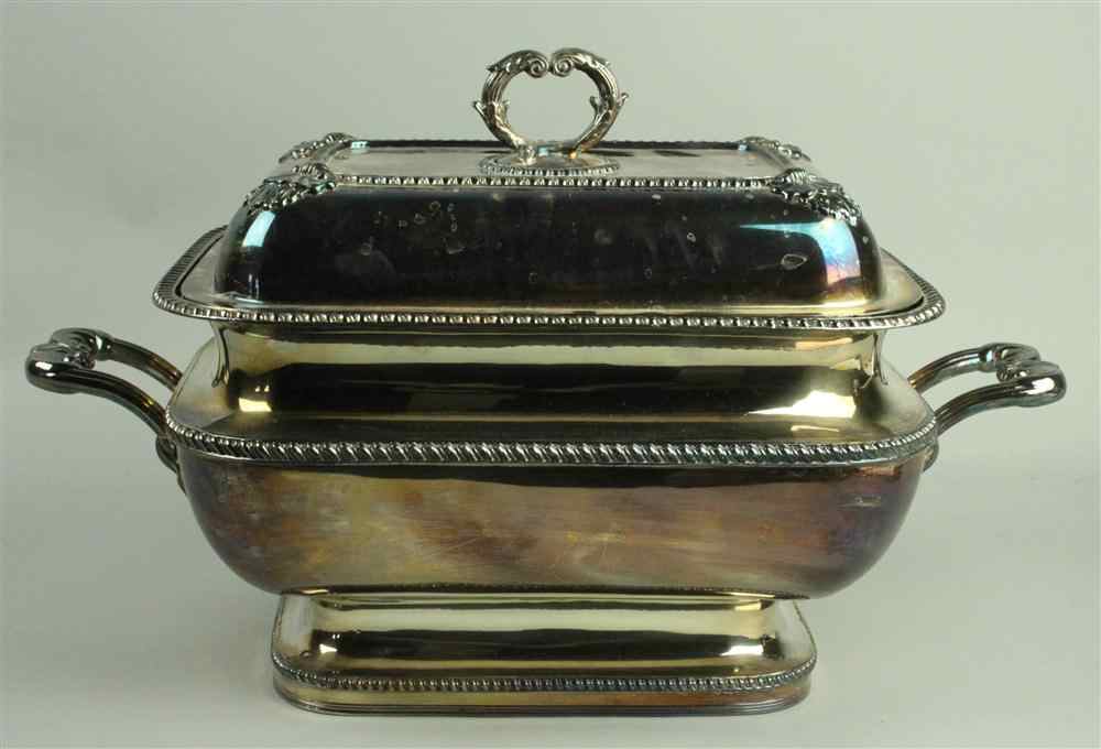 Appraisal: SHEFFIELD PLATE RECTANGULAR ENTREE DISH AND COVER the tall sectioned