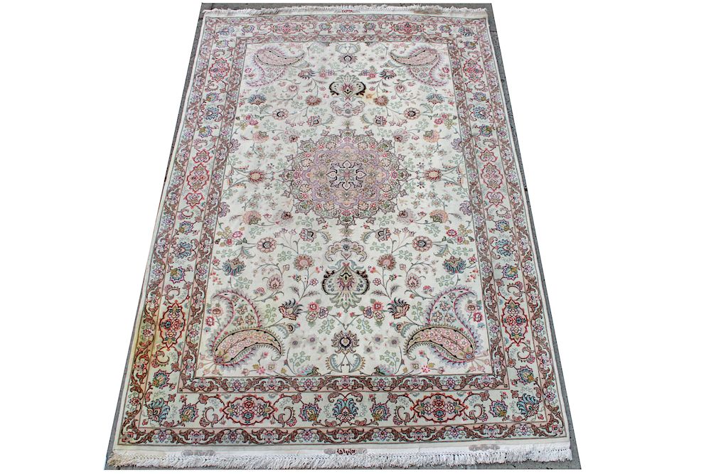 Appraisal: Tabriz Persian Wool Silk Carpet ' x ' Tabriz Persian