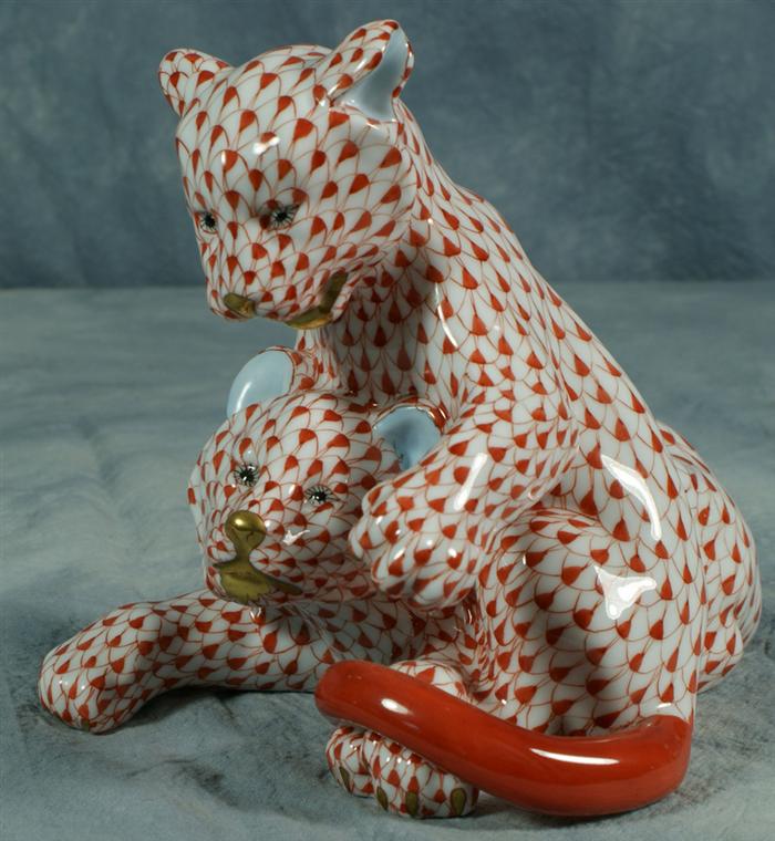 Appraisal: Herend fishnet figurine two red leopard cubs tall no damage