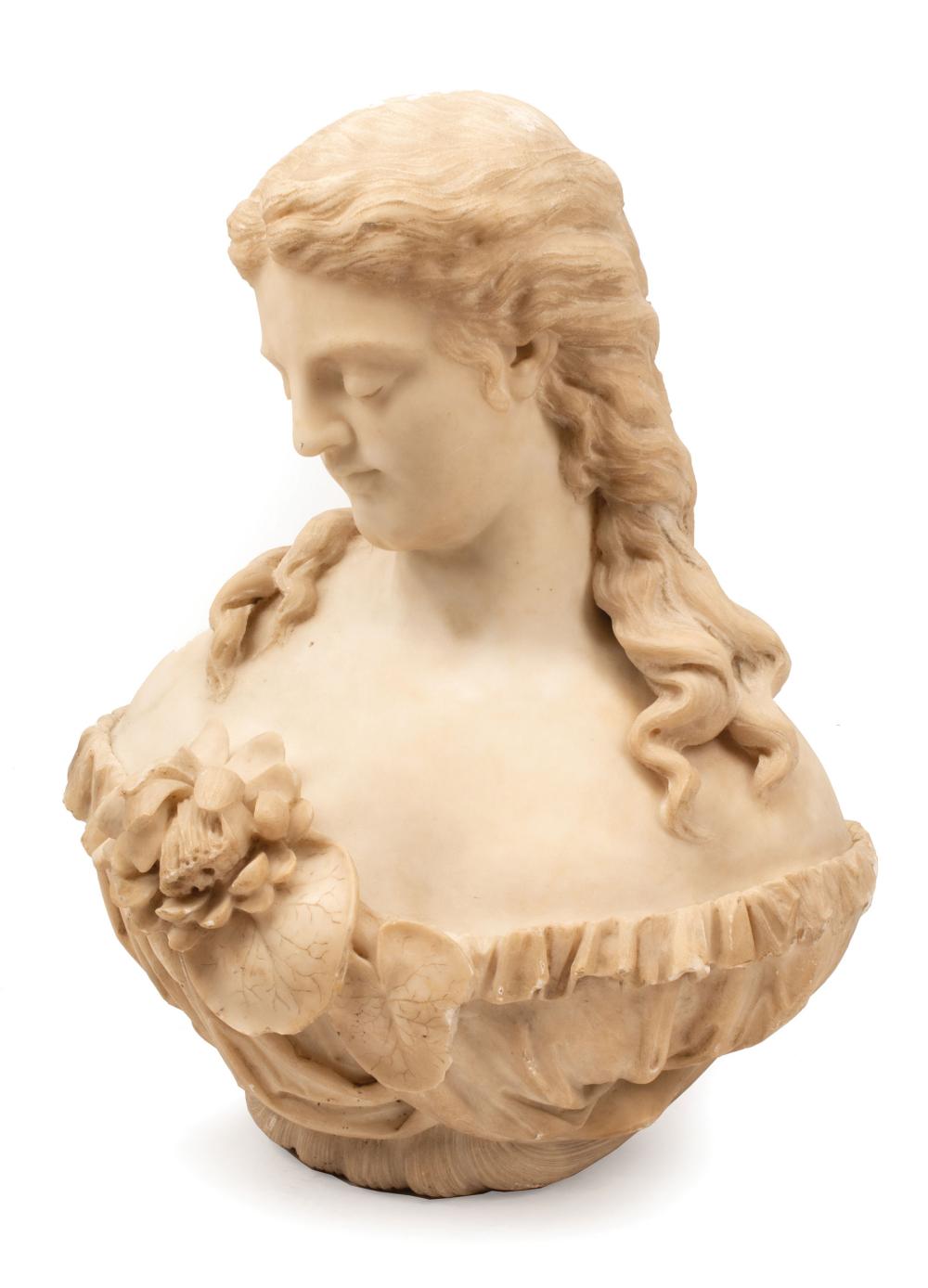 Appraisal: Carved Marble Bust of Woman with Water Lily h w