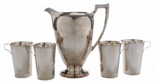 Appraisal: Sterling Water Pitcher and Four Tumbler Reed Barton Sterling Tray