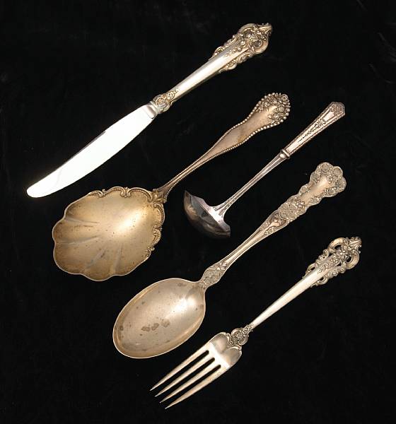 Appraisal: A group of silver flatware Comprising coin silver gravy ladle