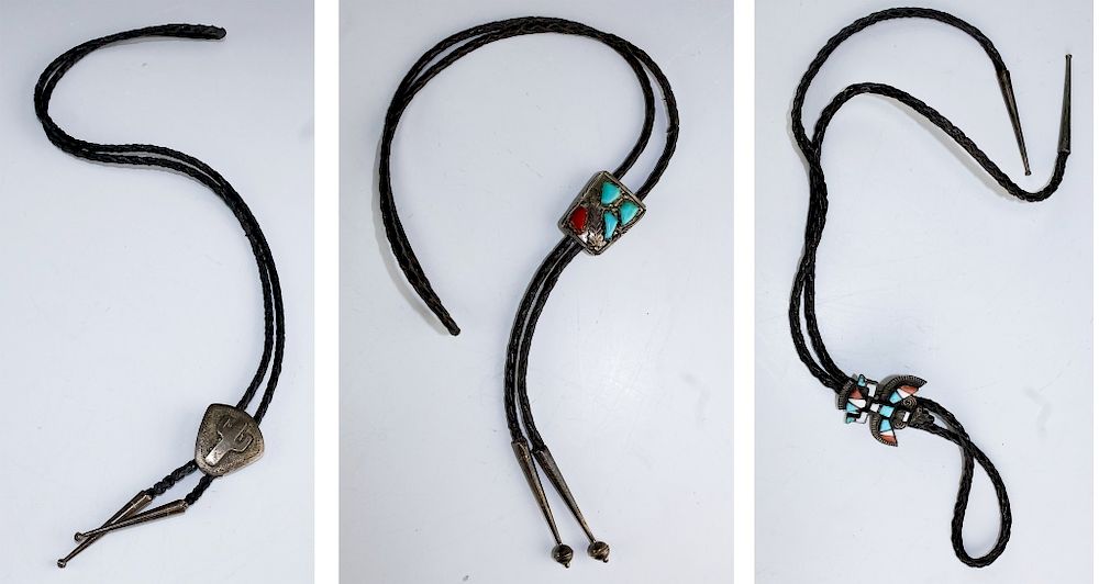 Appraisal: Lot Three VTG Men's Sterling Gemstone Bolo Ties Collection of