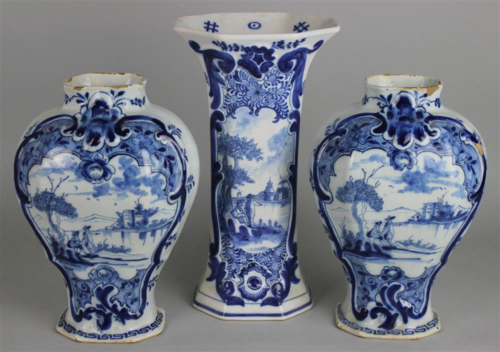 Appraisal: TWO DUTCH DELFT BLUE AND WHITE VASES late th early