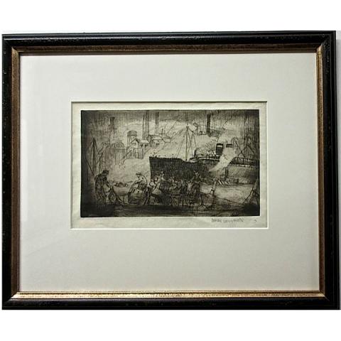 Appraisal: SIGNED TH CENTURY DOCK WORKERS ETCHING INDISTINCTLY SIGNED LOWER RIGHT