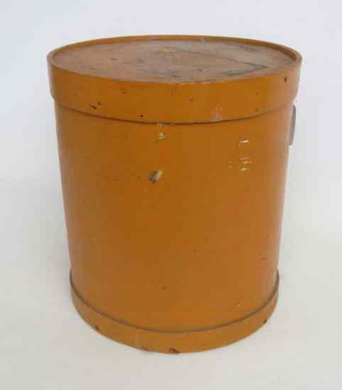 Appraisal: Pantry box in pumpkin paint '' Diameter '' Ht