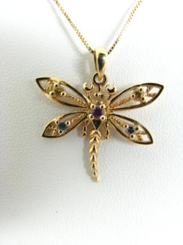 Appraisal: K Yellow Gold Multi-Gem Dragonfly Pendant on K yellow gold