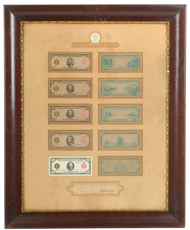 Appraisal: Framed Federal Reserve Proof Notes American th century and denominations