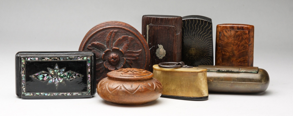 Appraisal: EIGHT SNUFF BOXES Late th early th century Eight snuff