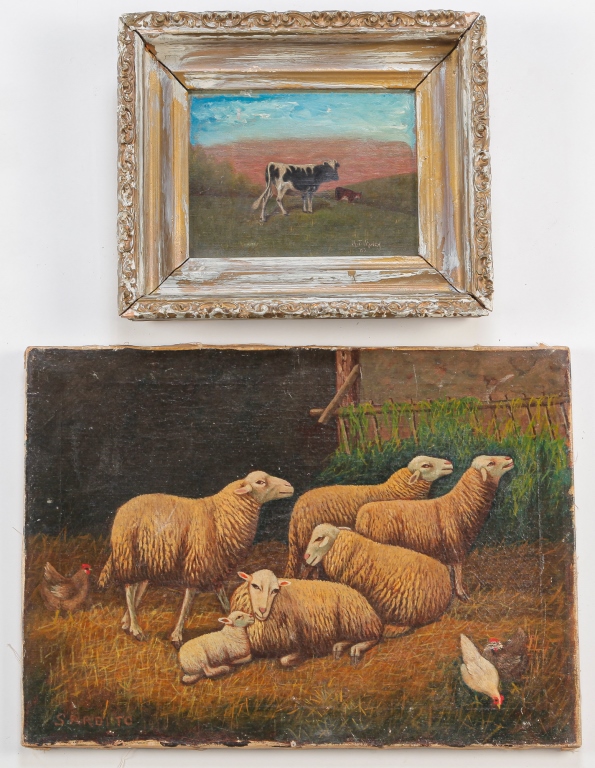 Appraisal: TWO AMERICAN PAINTINGS OF SHEEP AND CATTLE Early th century