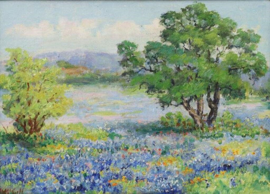 Appraisal: Framed oil on board painting Bluebonnets and Wildflowers signed lower