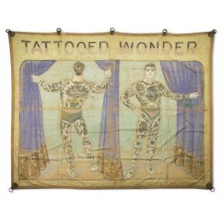 Appraisal: Tattooed Wonder Promotional Sideshow Banner Tattooed Wonder promotional sideshow banner