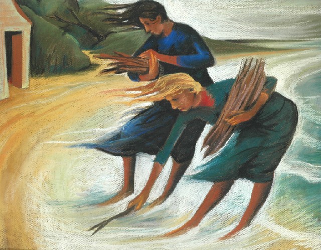 Appraisal: Bill Coleman - Girls Gathering Driftwood pastel on board signed