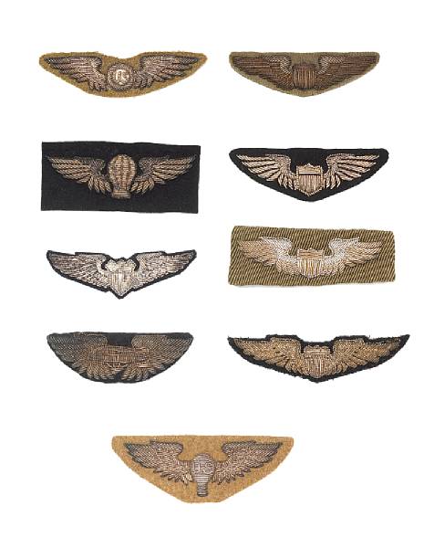 Appraisal: A lot of post-World War embroidered wings Comprising pattern Pilot