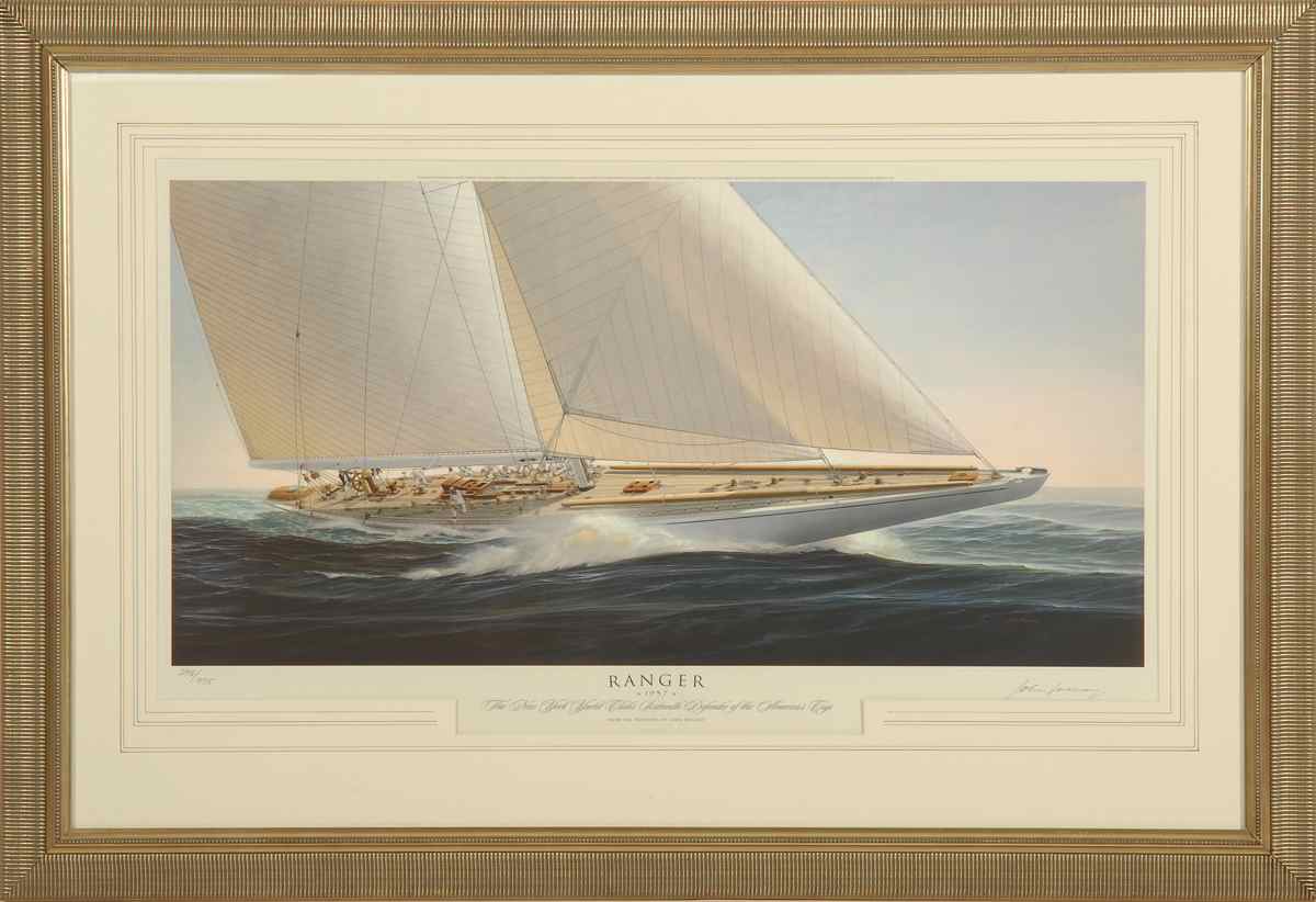 Appraisal: FRAMED JOHN MECRAY COLORED LITHOGRAPH Ranger The New York Yacht