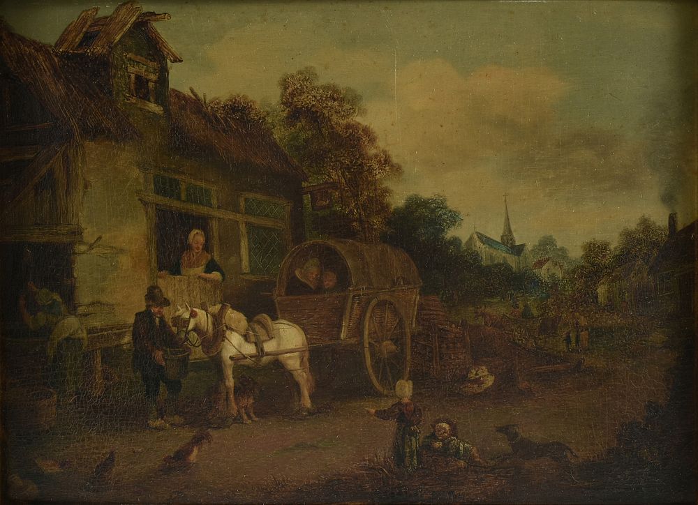 Appraisal: A DUTCH SCHOOL GENRE PAINTING The Busy Village MID LATE